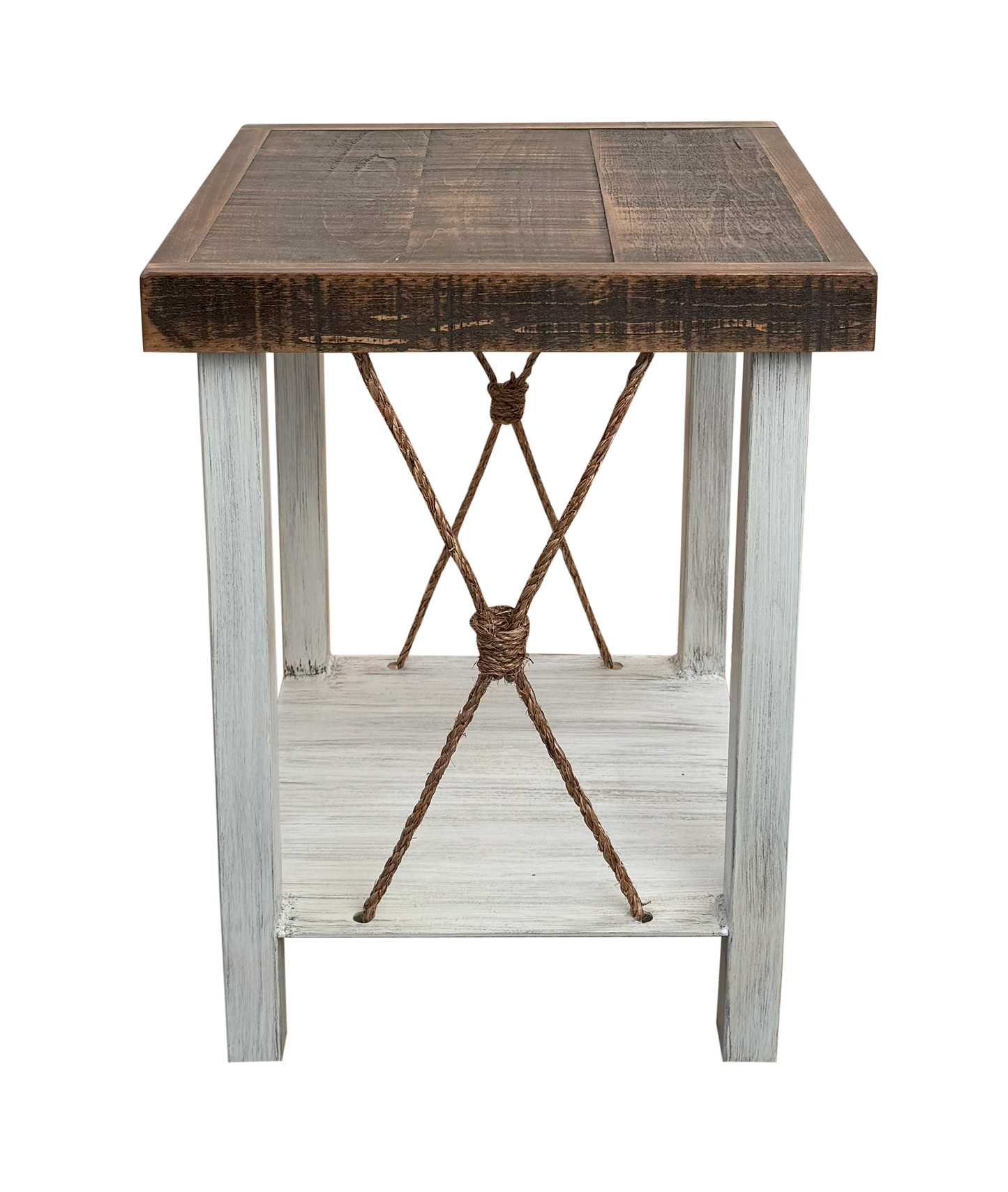 Iron End Table w/ Knotted Rope Accent and Rough Sawn Top