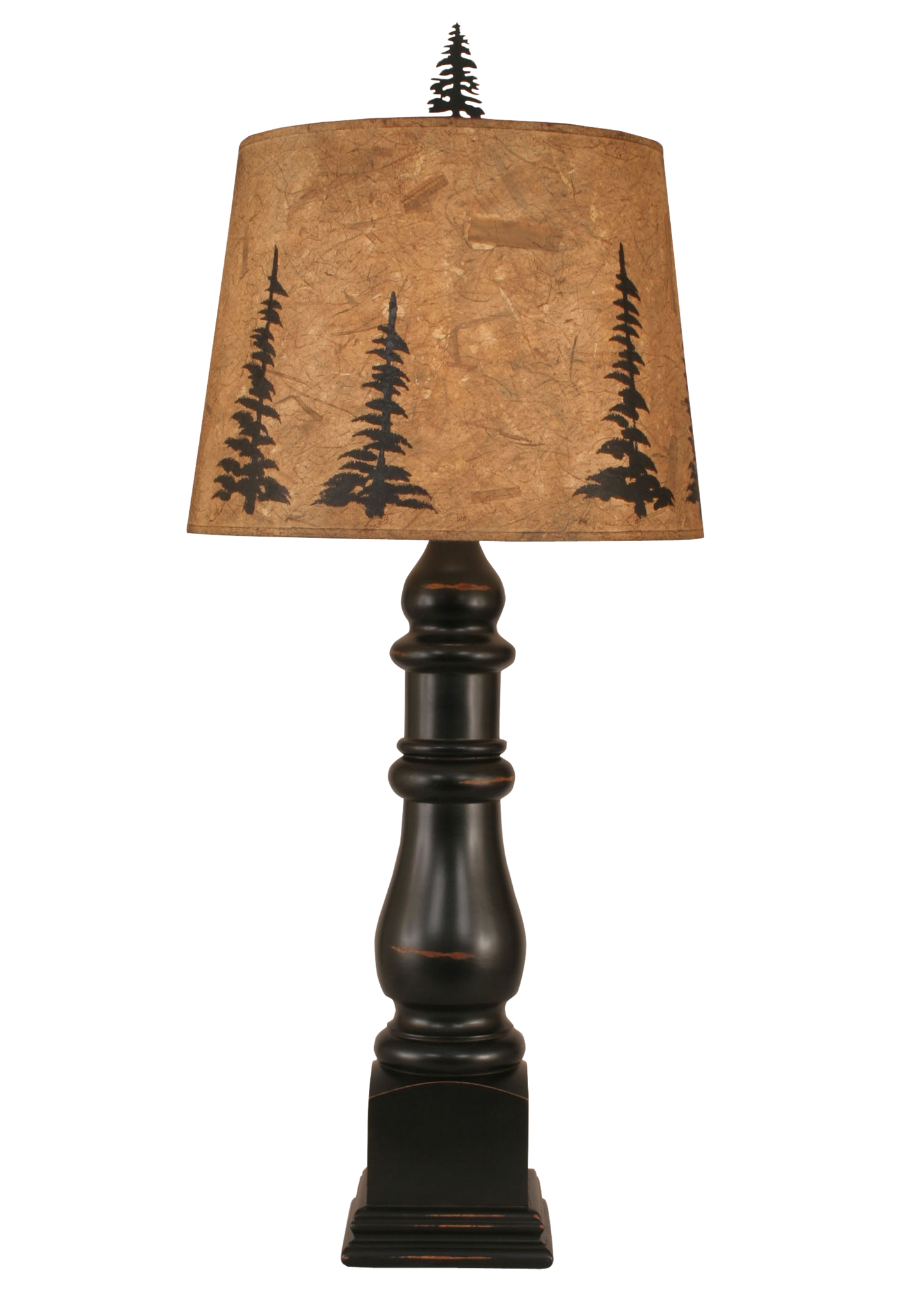 Distressed Black Country Squire Table Lamp w/ Feather Tree Shade - Coast Lamp Shop