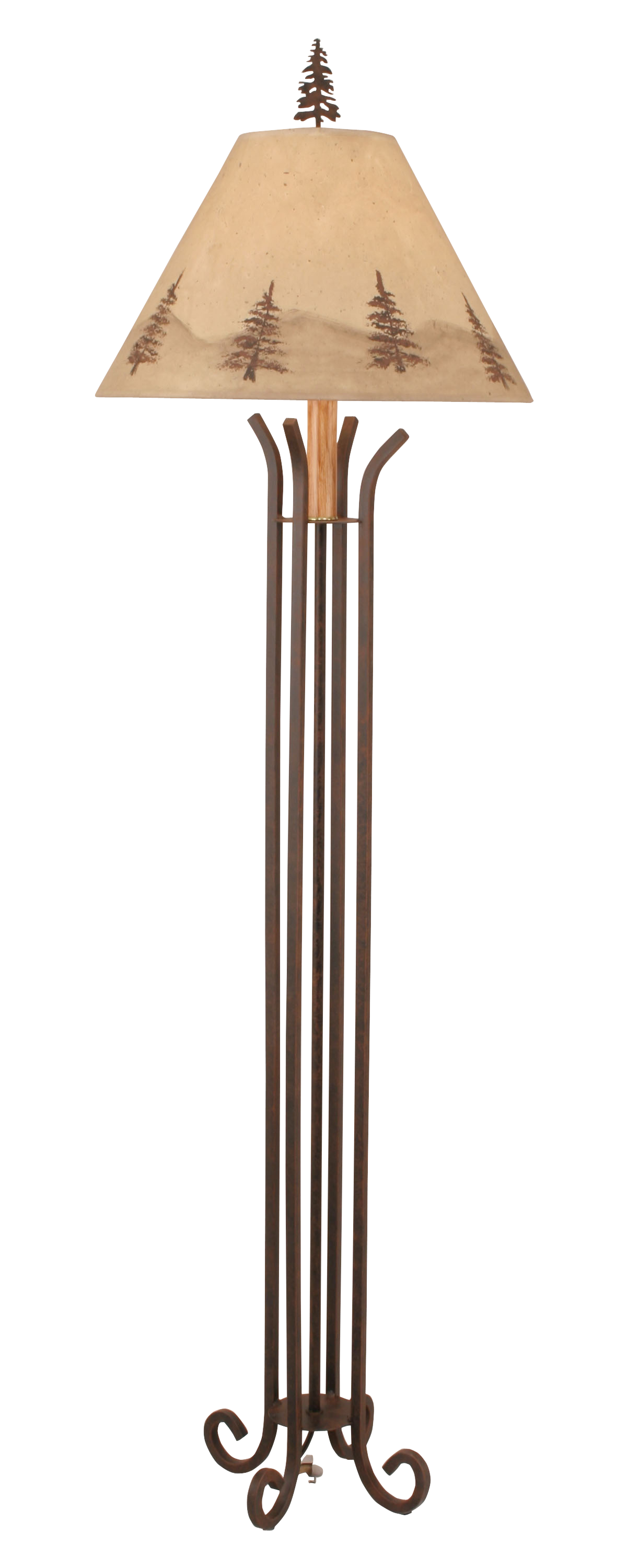 Rust Iron 4 Footed Floor Lamp w/ Pine Tree Shade - Coast Lamp Shop