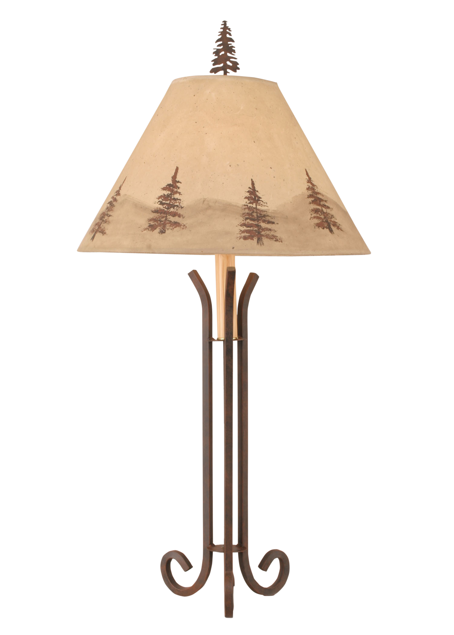 Rust Iron 3 Footed Table Lamp w/ Pne Tree Shade - Coast Lamp Shop