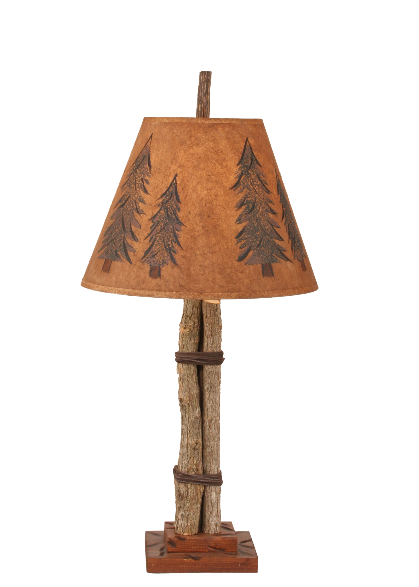Twig and Leather Accent Lamp w/ Pine Tree Shade - Coast Lamp Shop