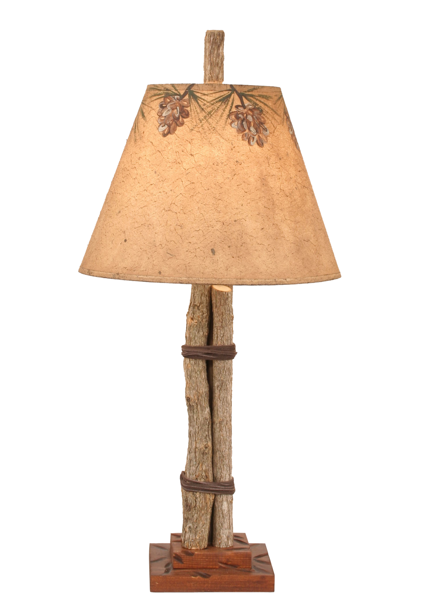 Twig and Leather Accent Lamp w/ Pine Cone Canopy Shade - Coast Lamp Shop