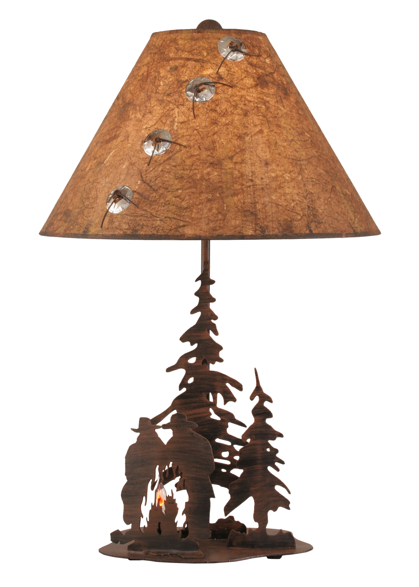 Rust Streak Cowboys Around Campfire Table Lamp w/ Night Light - Coast Lamp Shop
