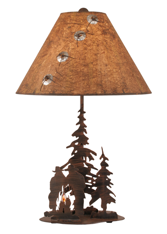 Rust Streak Cowboys Around Campfire Table Lamp w/ Night Light - Coast Lamp Shop