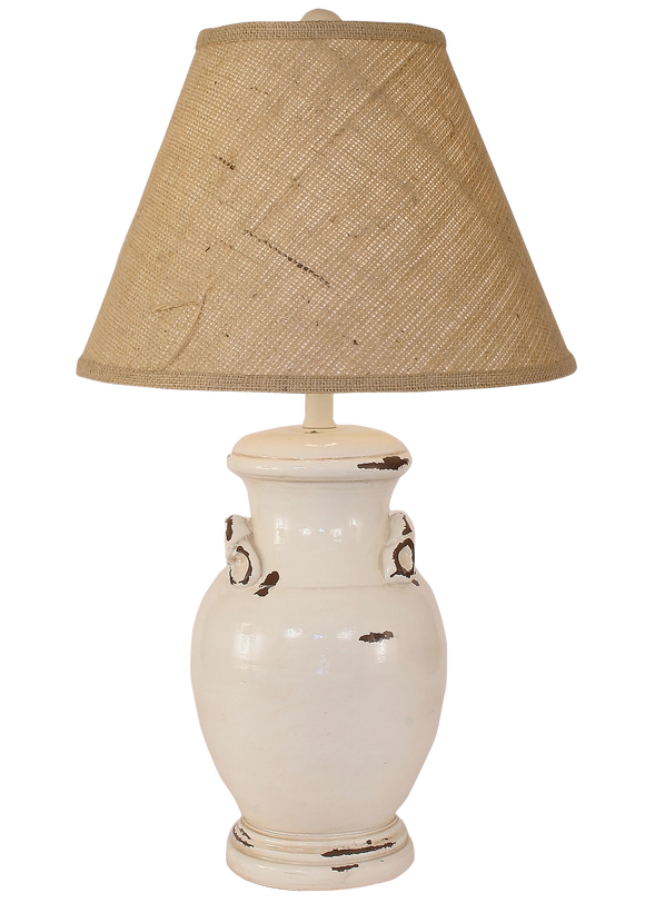 Distressed Light Nude Crock Table Lamp w/ Handles - Coast Lamp Shop