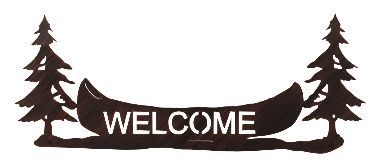 36" Iron Pine Tree and Canoe Welcome Sign - Coast Lamp Shop