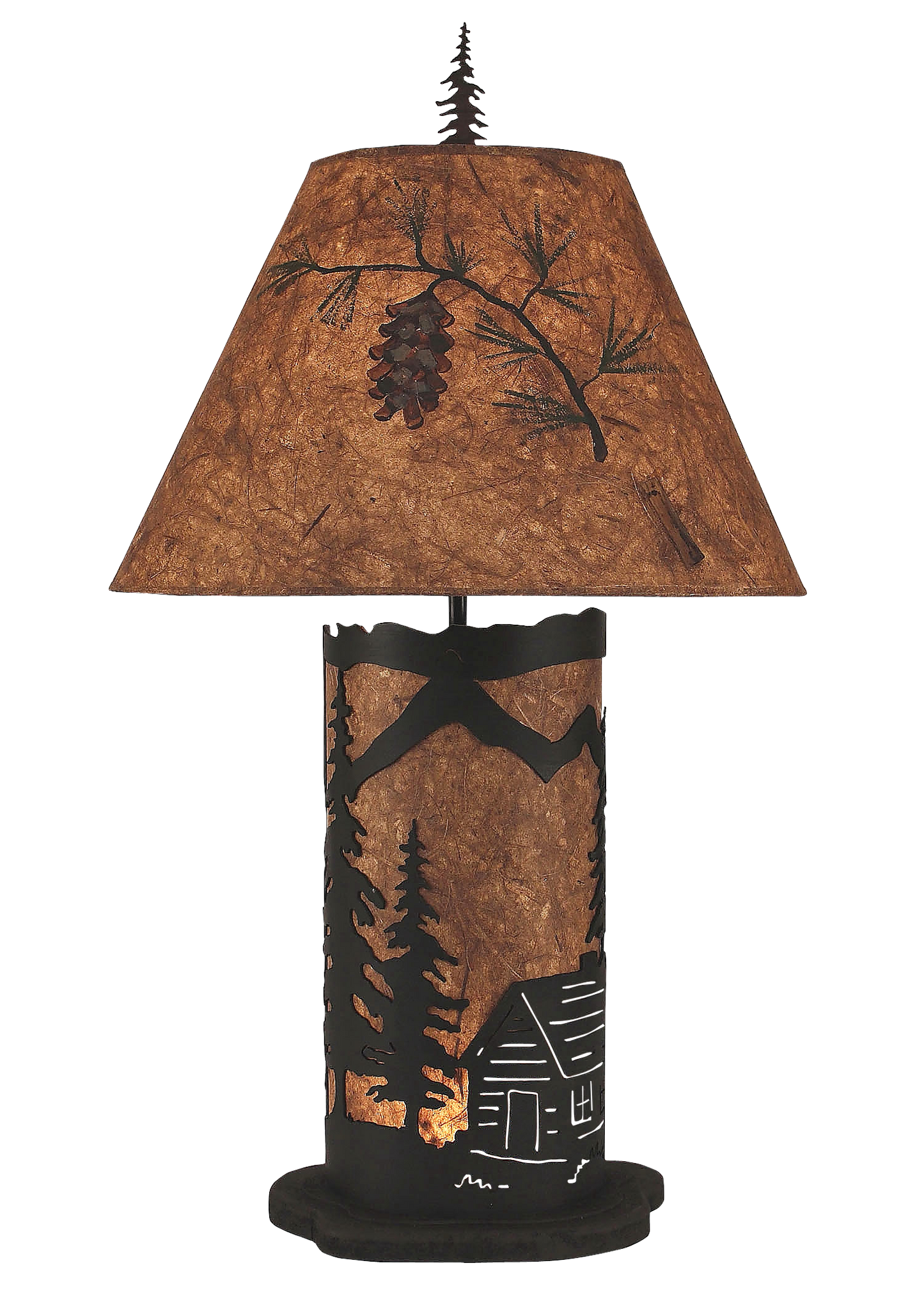 Kodiak Small Cabin Scene Table Lamp w/ Night Light - Coast Lamp Shop