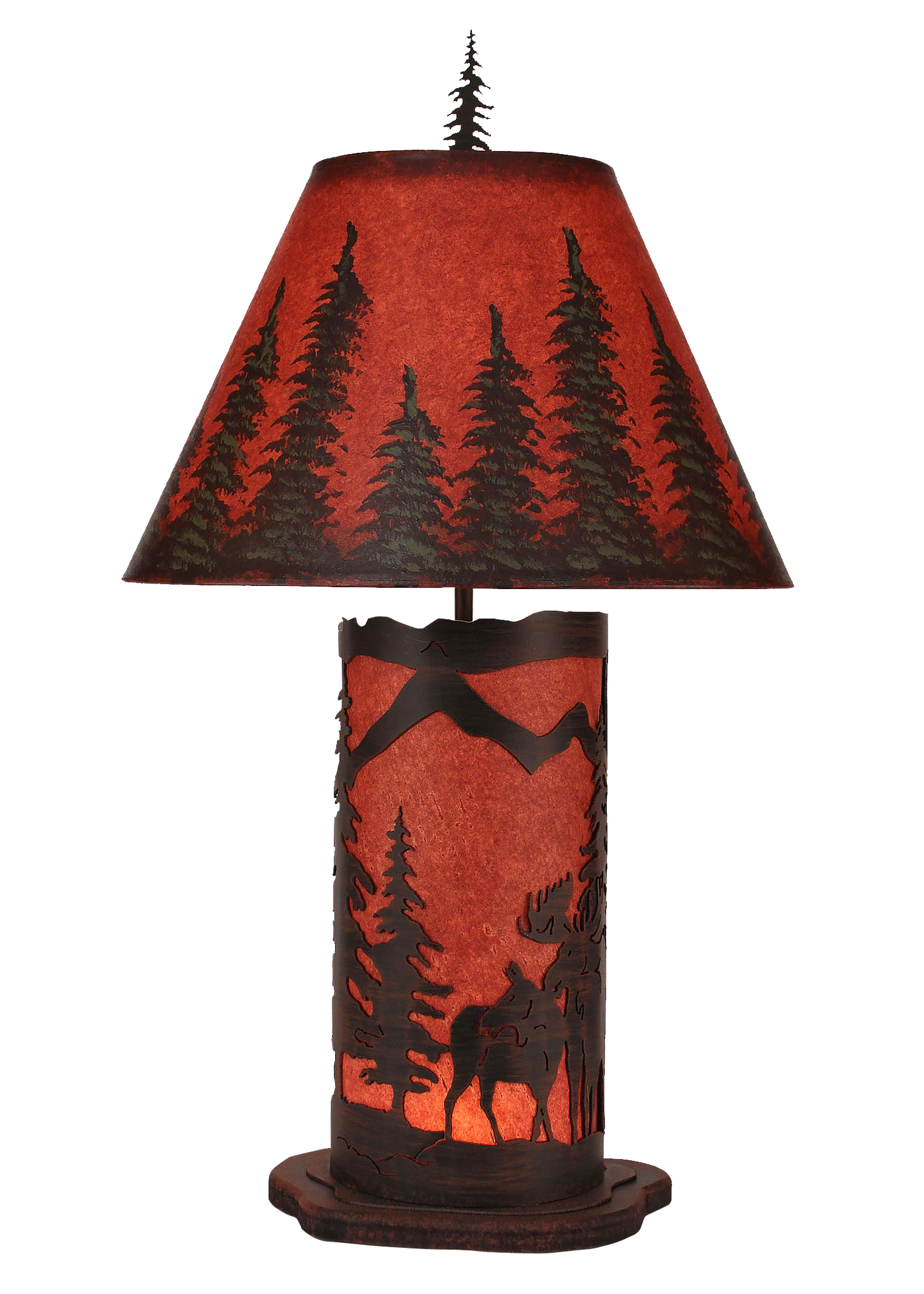 Burnt Sienna Small Moose Scene Table Lamp w/ Night Light - Coast Lamp Shop