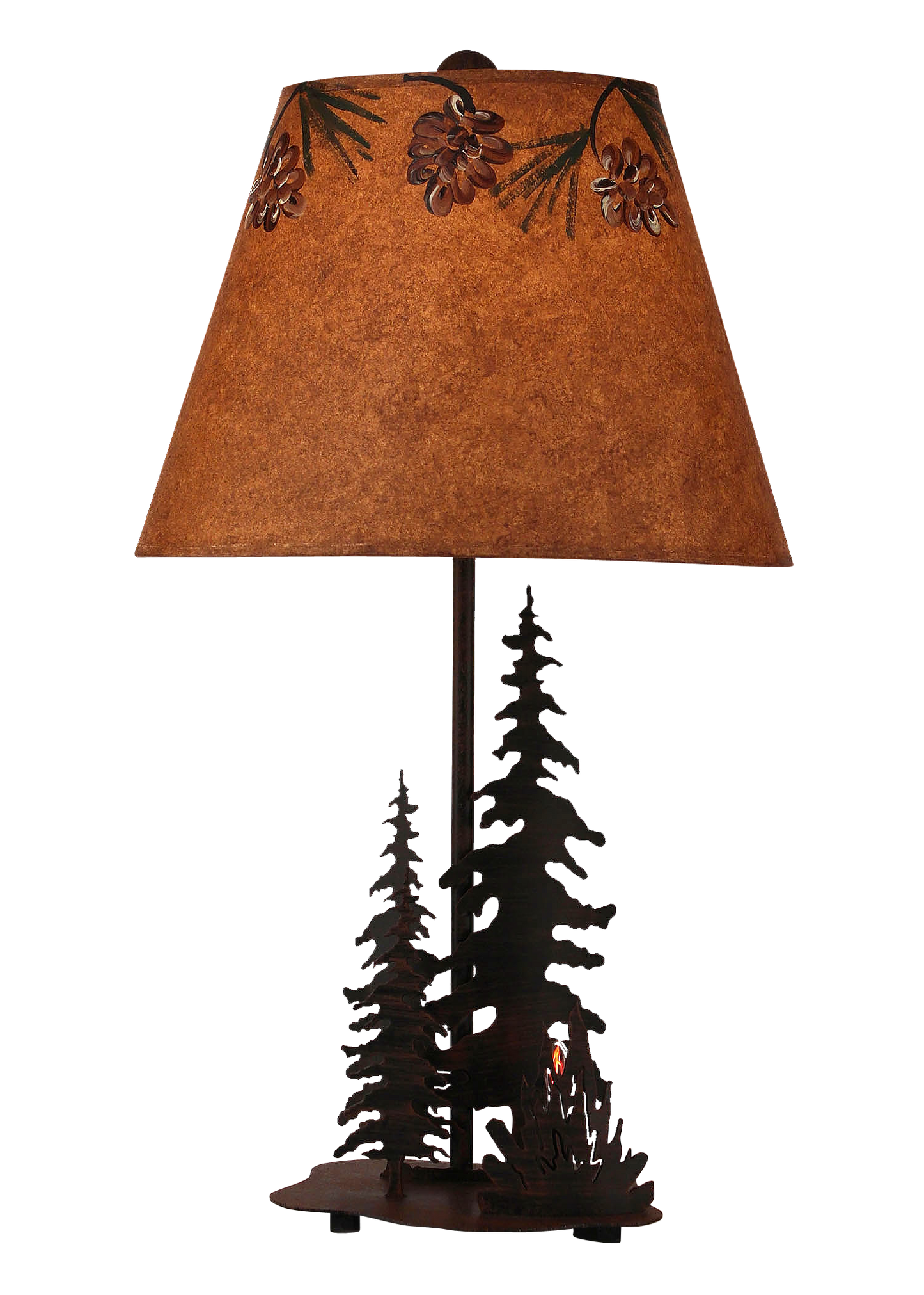 Burnt Sienna 2 Tree and Campfire Accent Lamp w/ Night Light - Coast Lamp Shop