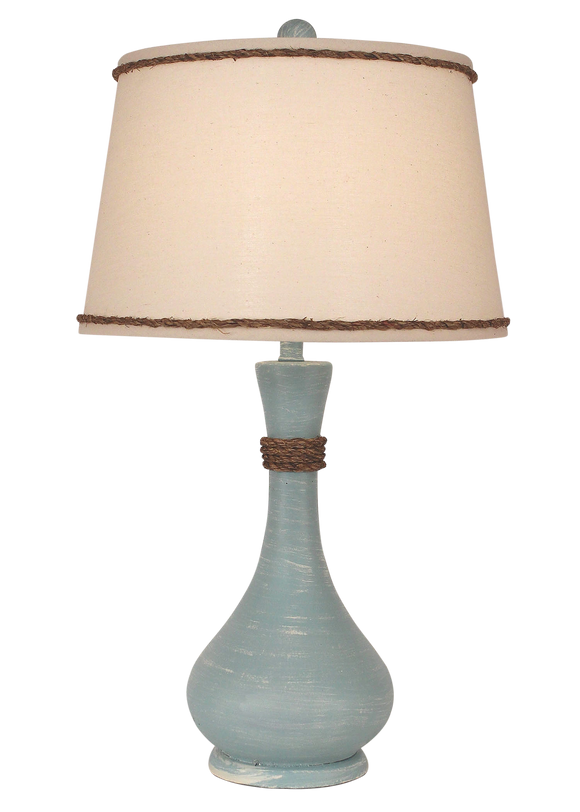 Weathered Atlantic Grey Smooth Genie Bottle Table Lamp w/ Rope Accent - Coast Lamp Shop
