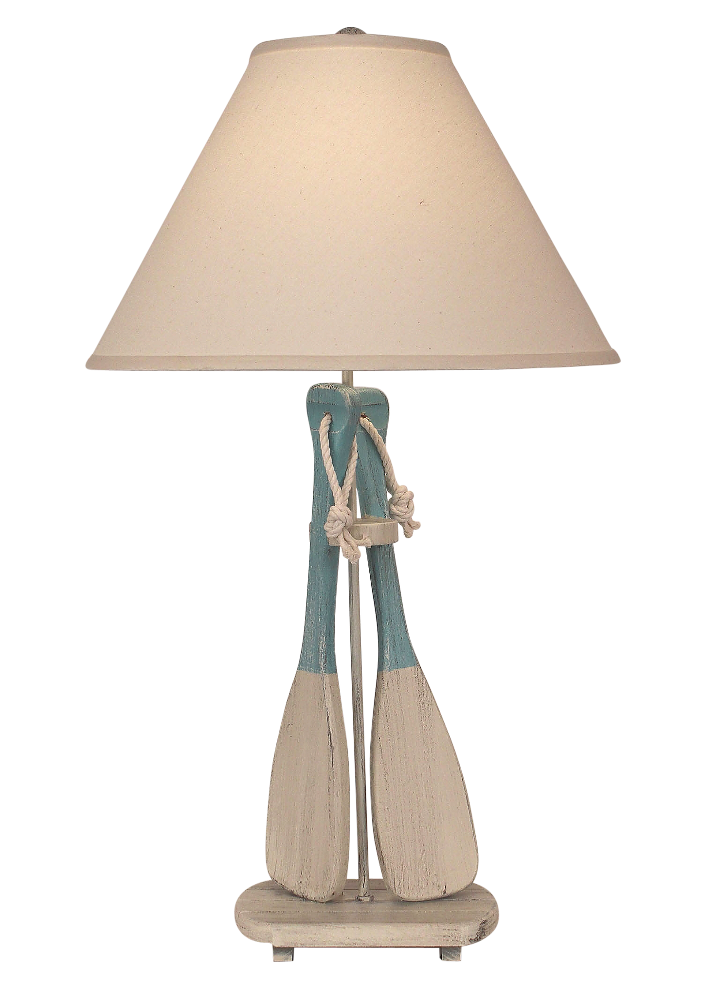 Cottage/Turquoise Sea 2-Paddles w/ White Rope Table Lamp - Coast Lamp Shop