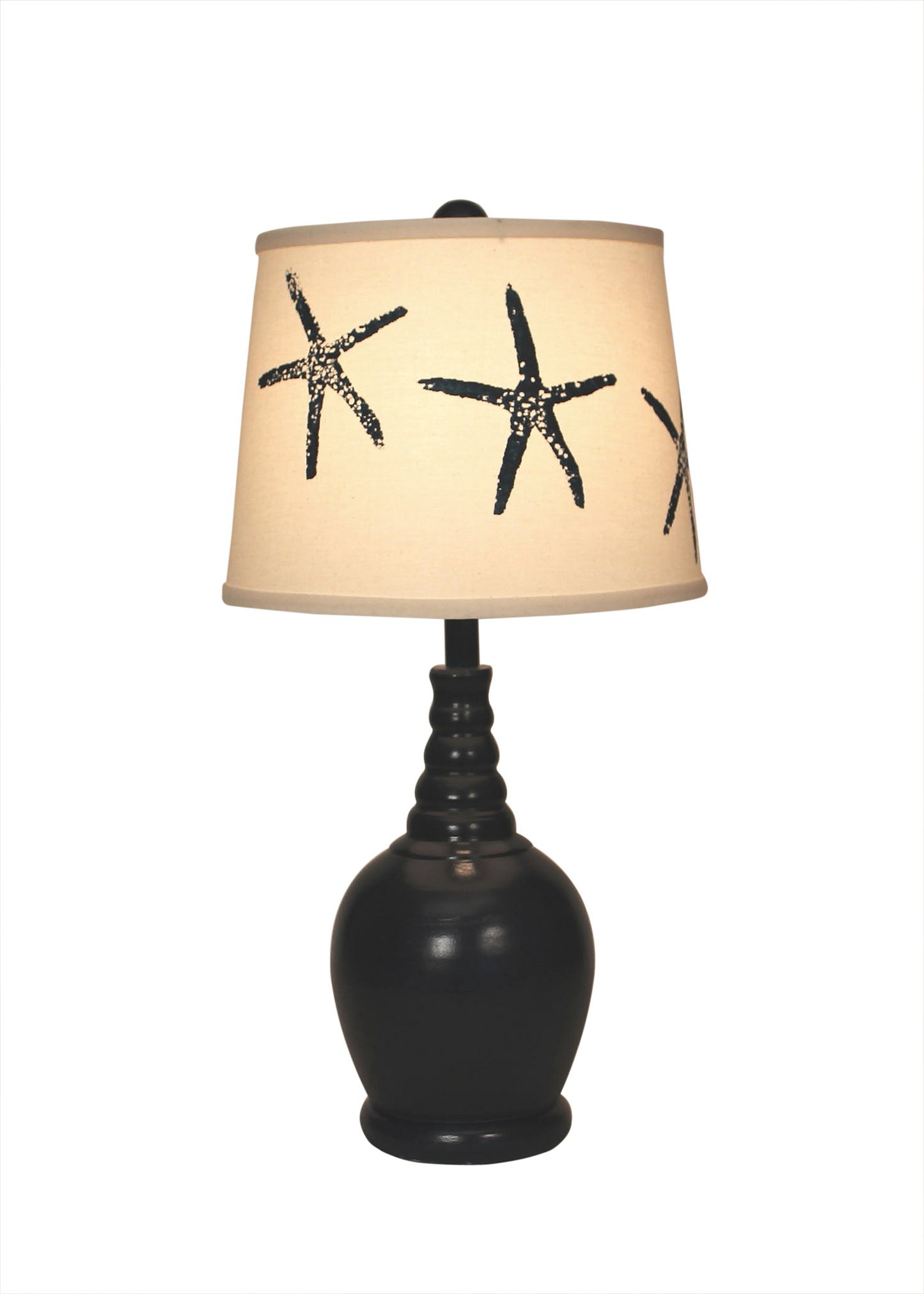 Navy Round Accent Lamp w/Ribbed Neck- Matching Starfish Shade - Coast Lamp Shop