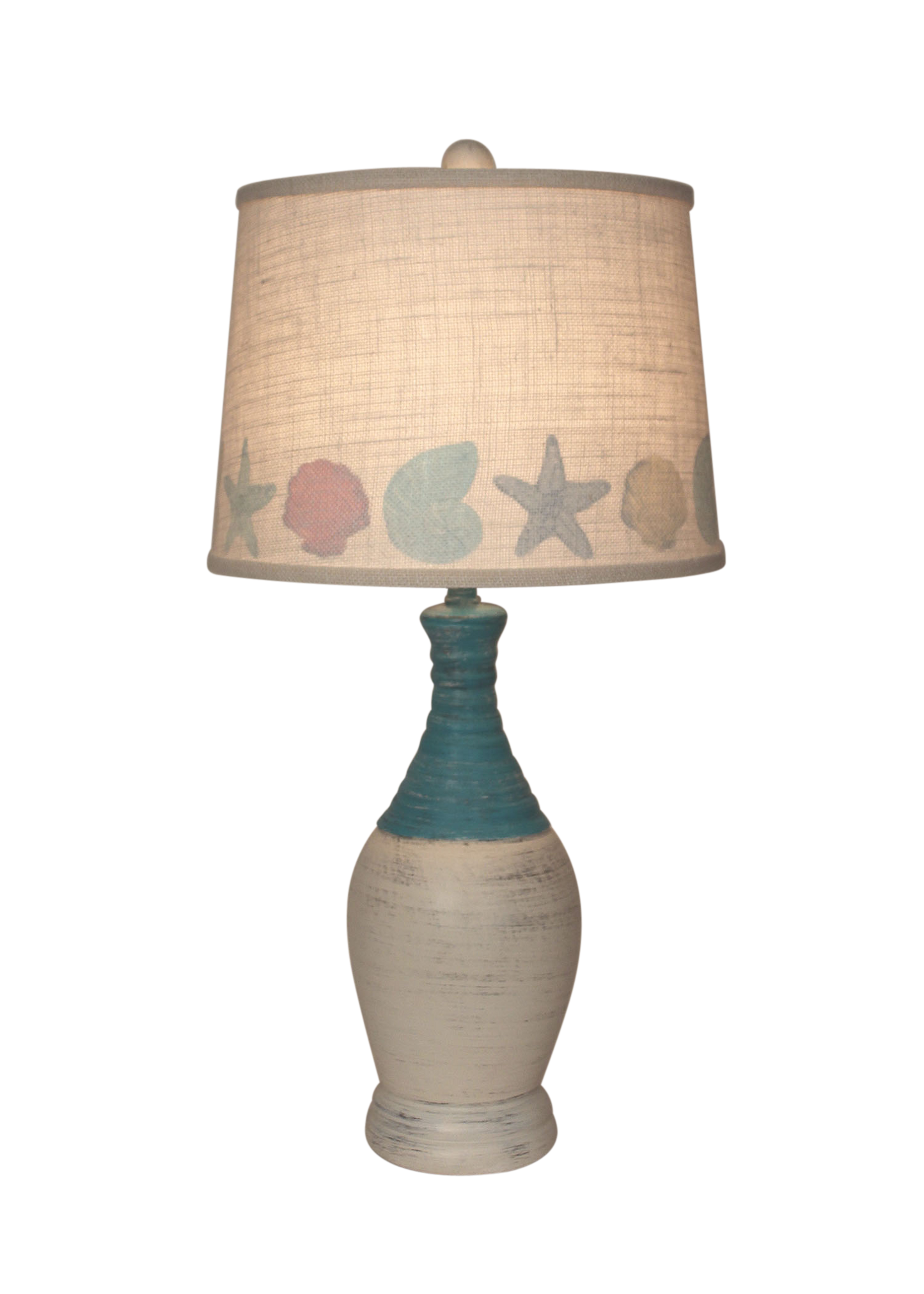 Cottage/Jade Ribbed Neck Tear Drop Table Lamp- Multi Shell Shade - Coast Lamp Shop