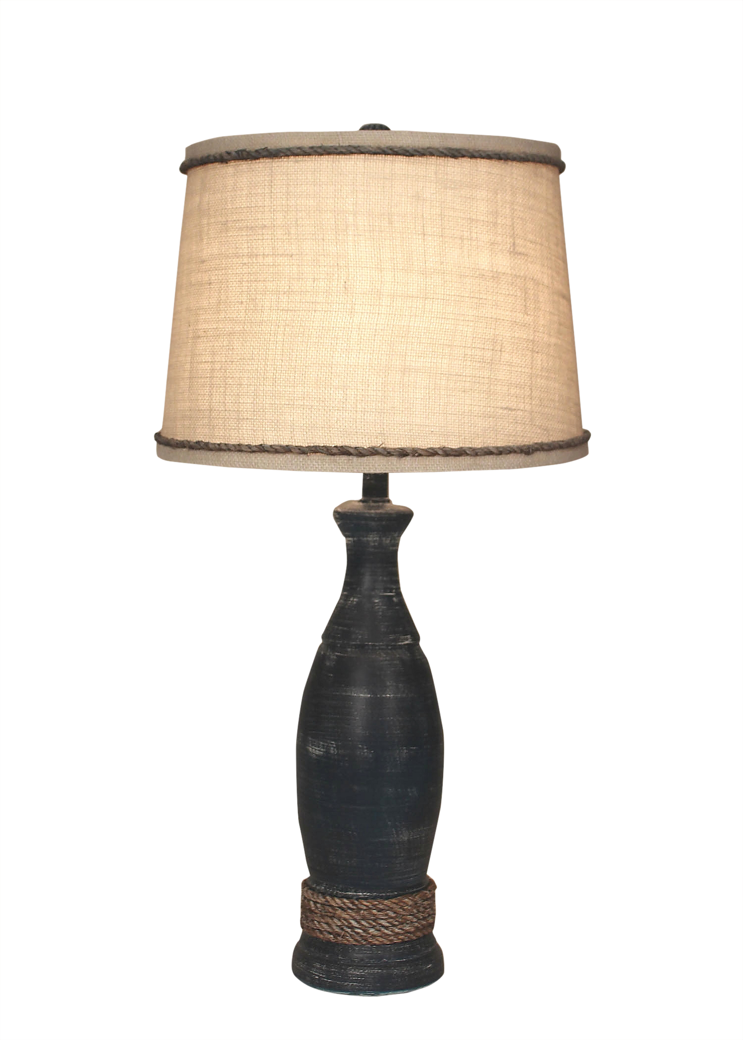 Navy Casual Pedestal Lamp w/Weathered Rope Accent - Coast Lamp Shop