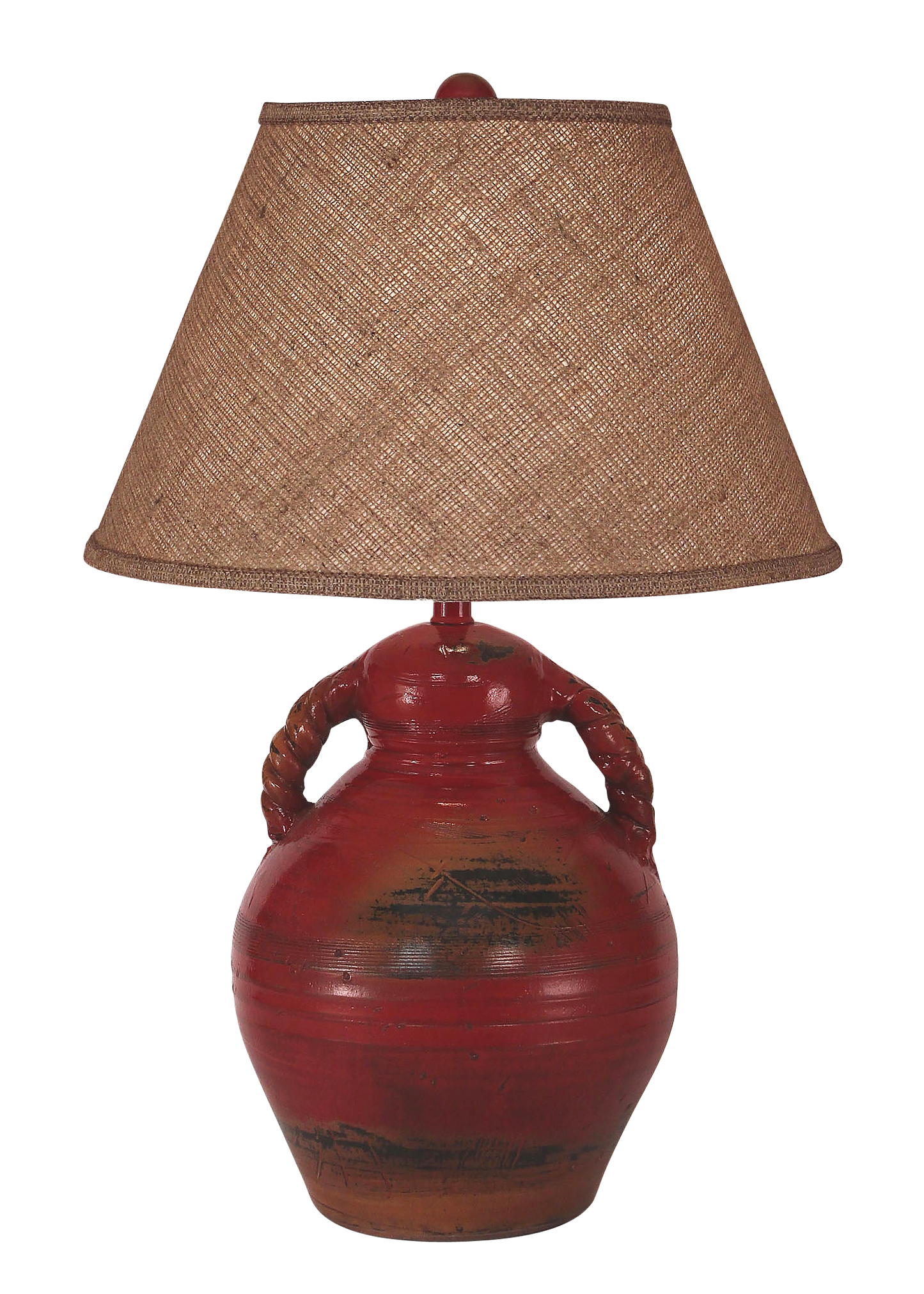 Firebrick Swirl Handled Pottery Table Lamp - Coast Lamp Shop