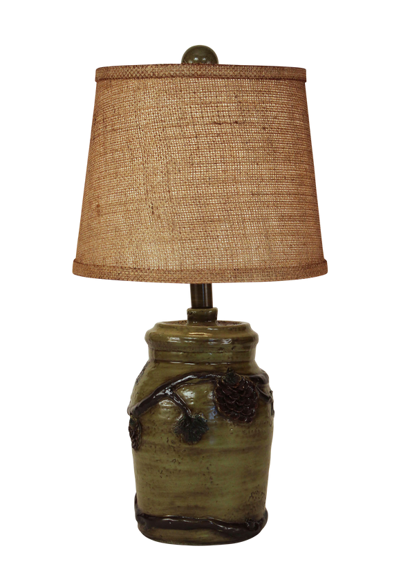 Forest Mini Pinecone Accent Lamp- Burlap Shade - Coast Lamp Shop