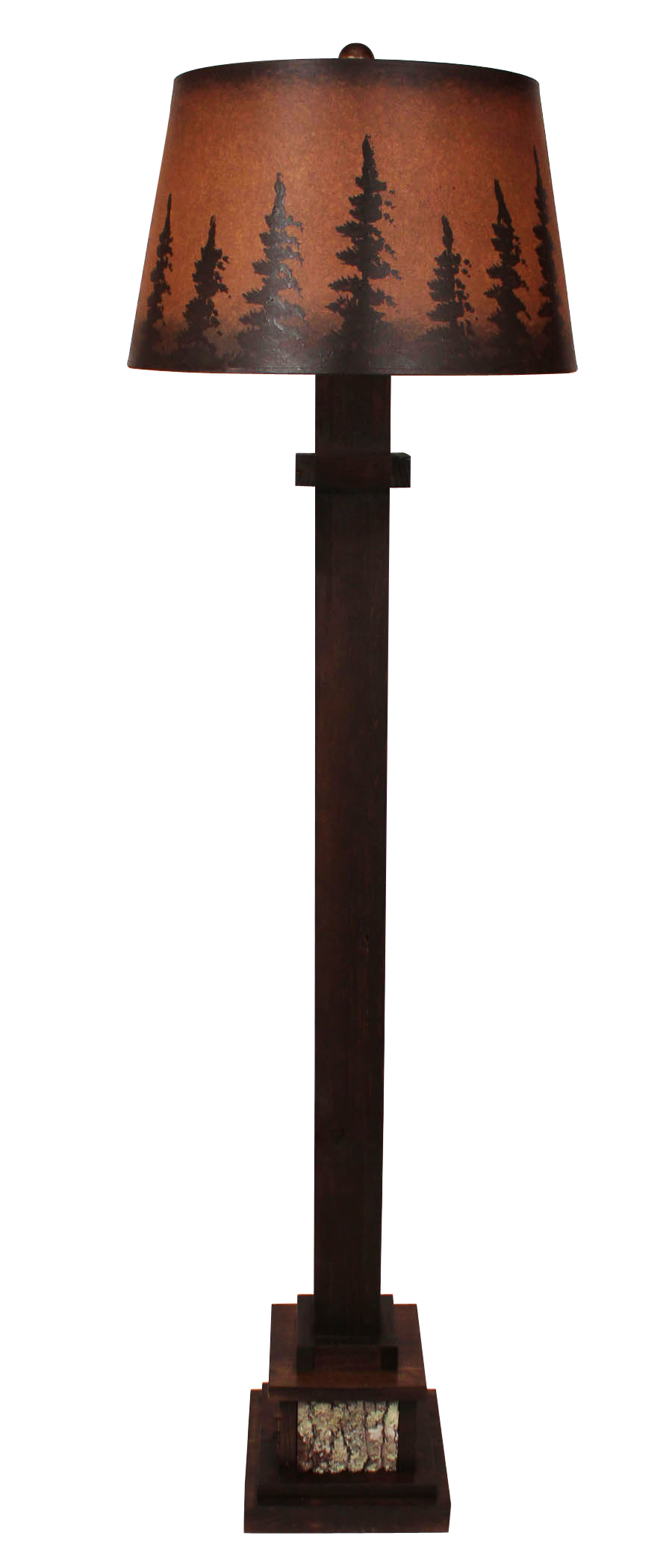 Aspen Square Wooden Floor Lamp with Poplar Bark Accent- Pine Tree Grove Shade - Coast Lamp Shop