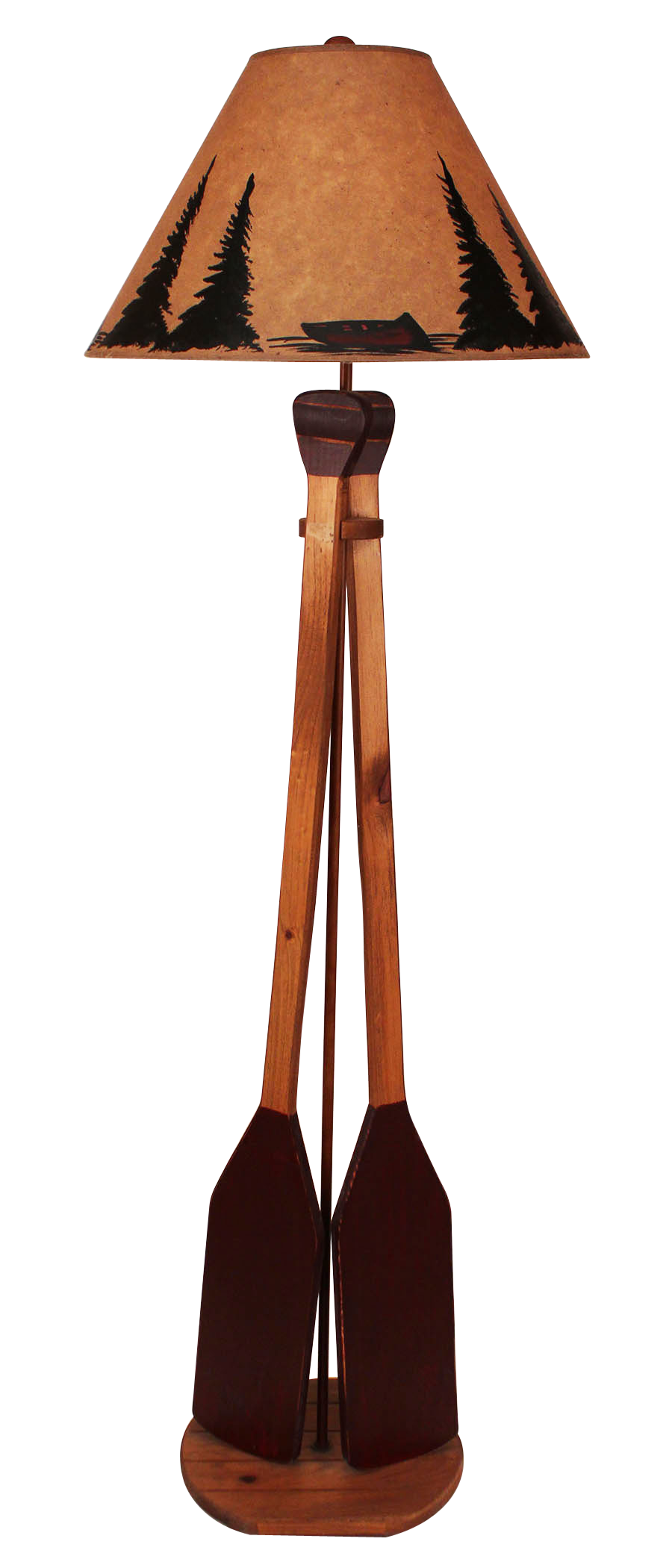 Stain/Red Wooden 2-Paddle Floor Lamp- Canoe and Trees Shade - Coast Lamp Shop