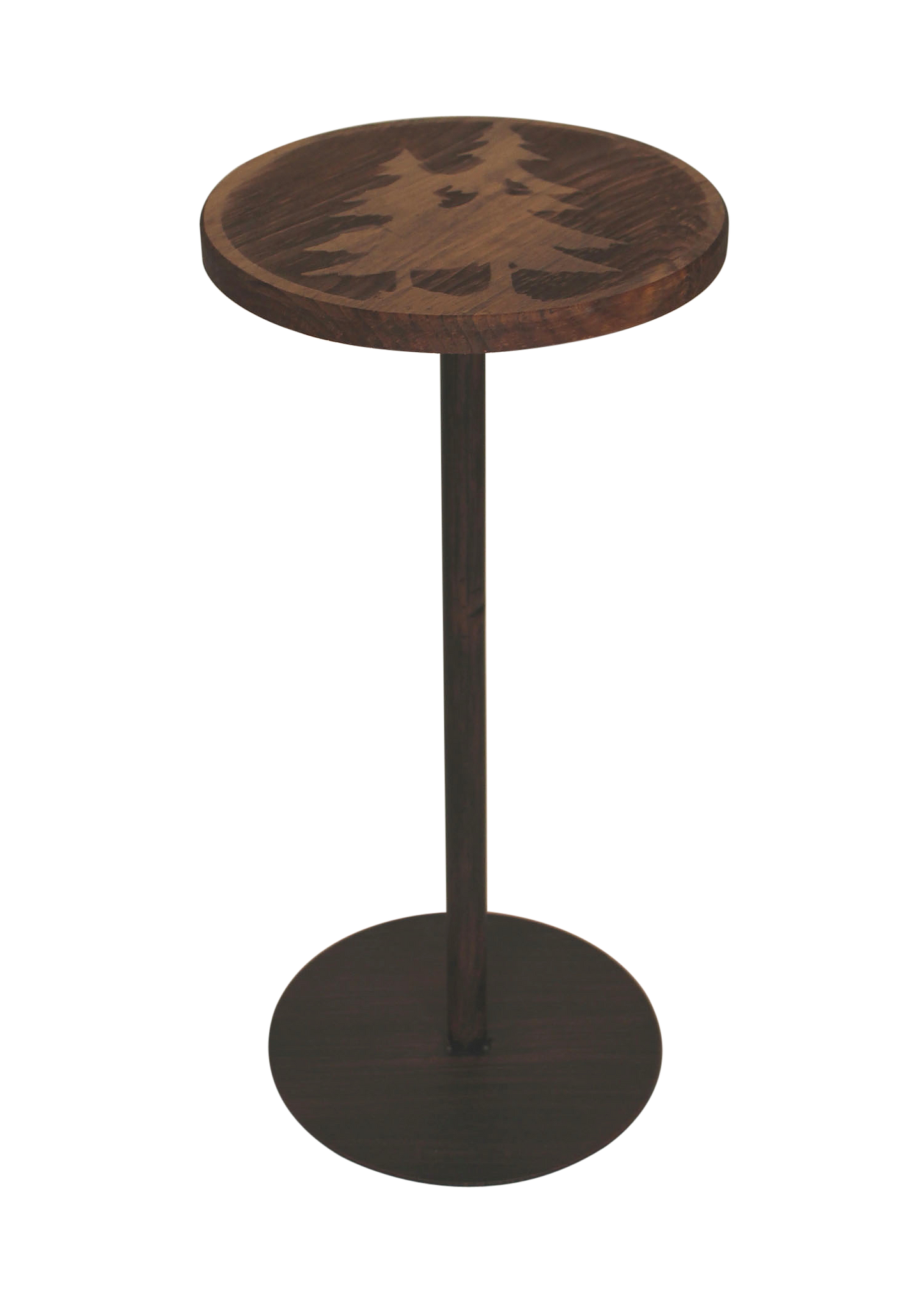 Round Wood Top Drink Table w/Double Pine Tree Accent - Coast Lamp Shop
