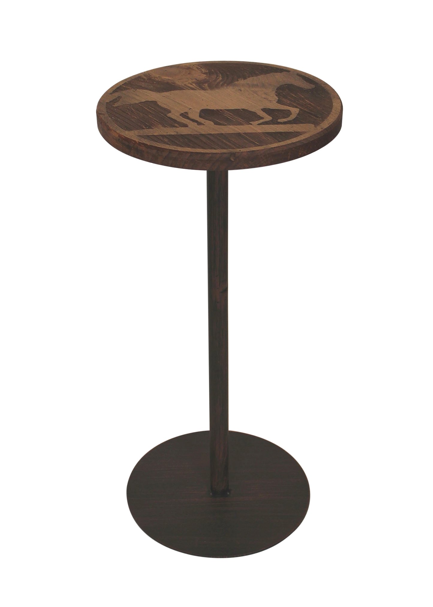 Round Wood Top Drink Table w/Running Horse Accent - Coast Lamp Shop