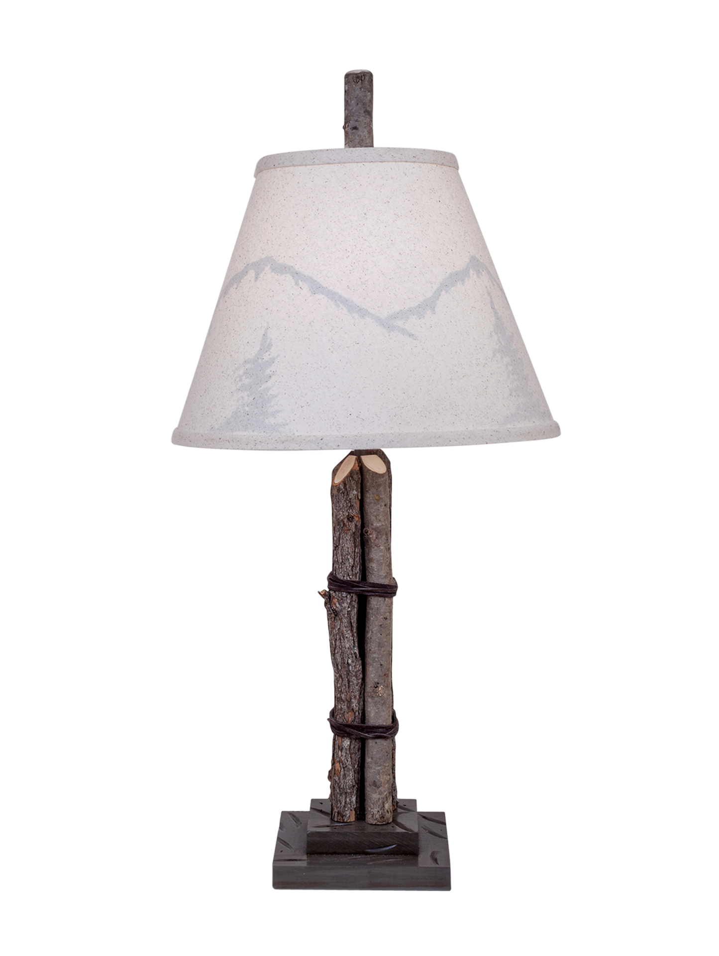 Grey Glaze Stick Table Lamp with Mountain Scene Shade