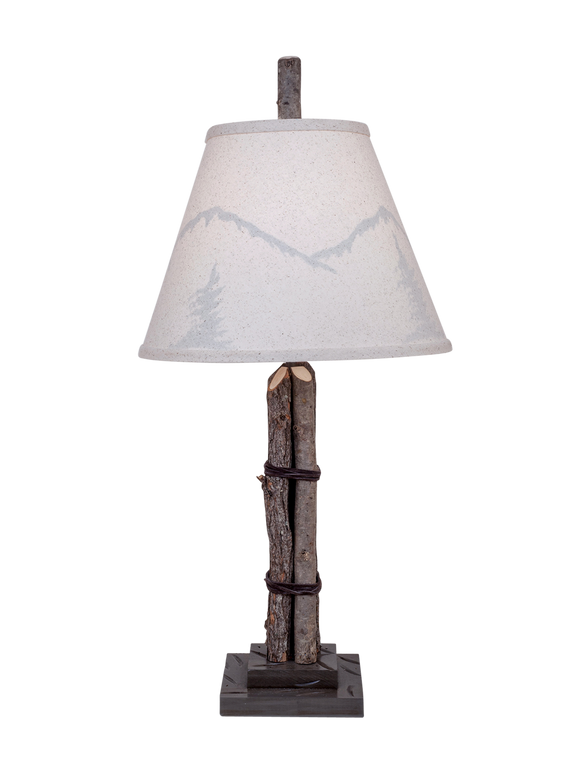 Grey Glaze Stick Table Lamp with Mountain Scene Shade