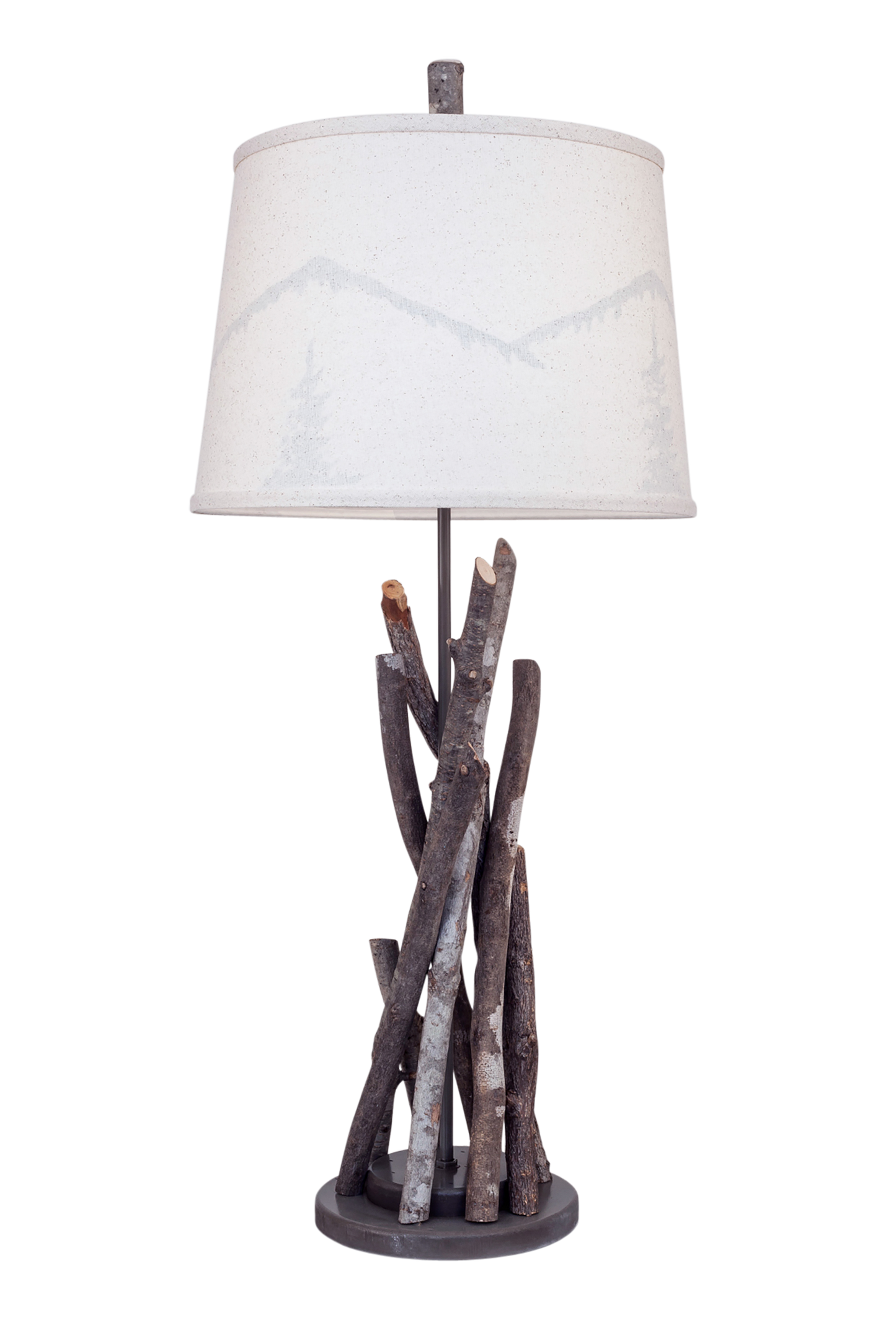 Grey Glaze Bundle of Sticks Table Lamp with Mountain Scene Shade