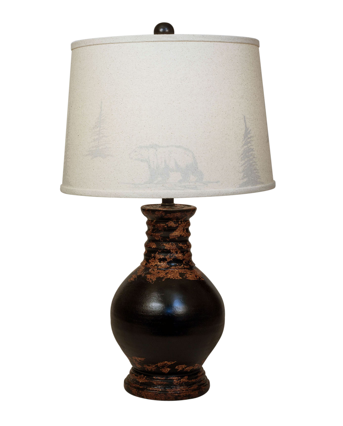 Aged Black Ribbed Neck Table Lamp w/ Bear Silouette Shade