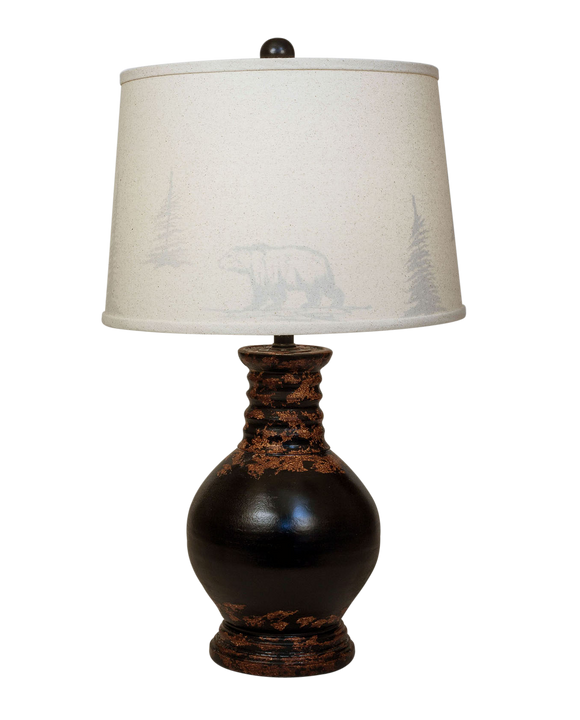 Aged Black Ribbed Neck Table Lamp w/ Bear Silouette Shade