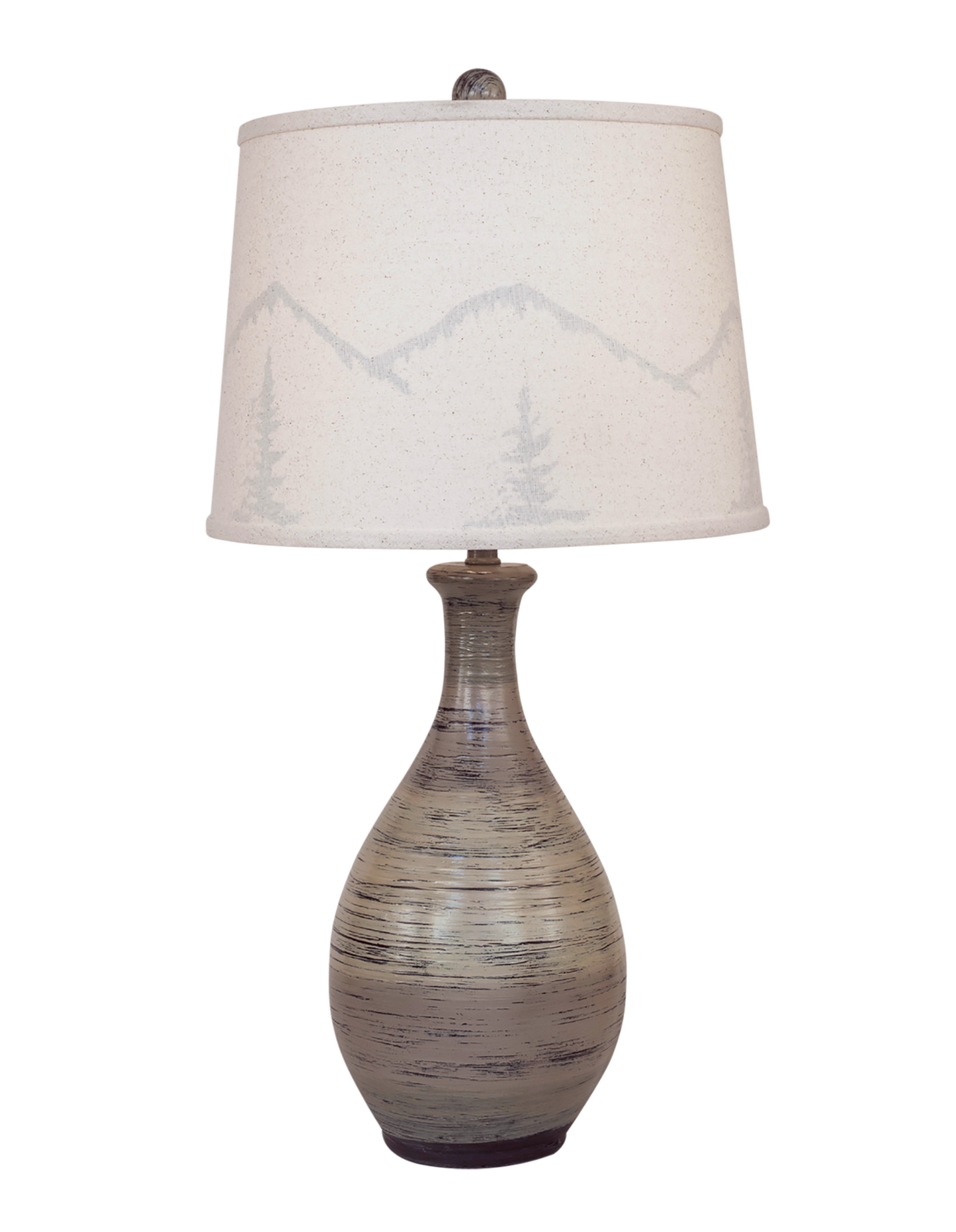Earthstone Ridged Tear Drop Table Lamp with Mountain Scene Shade