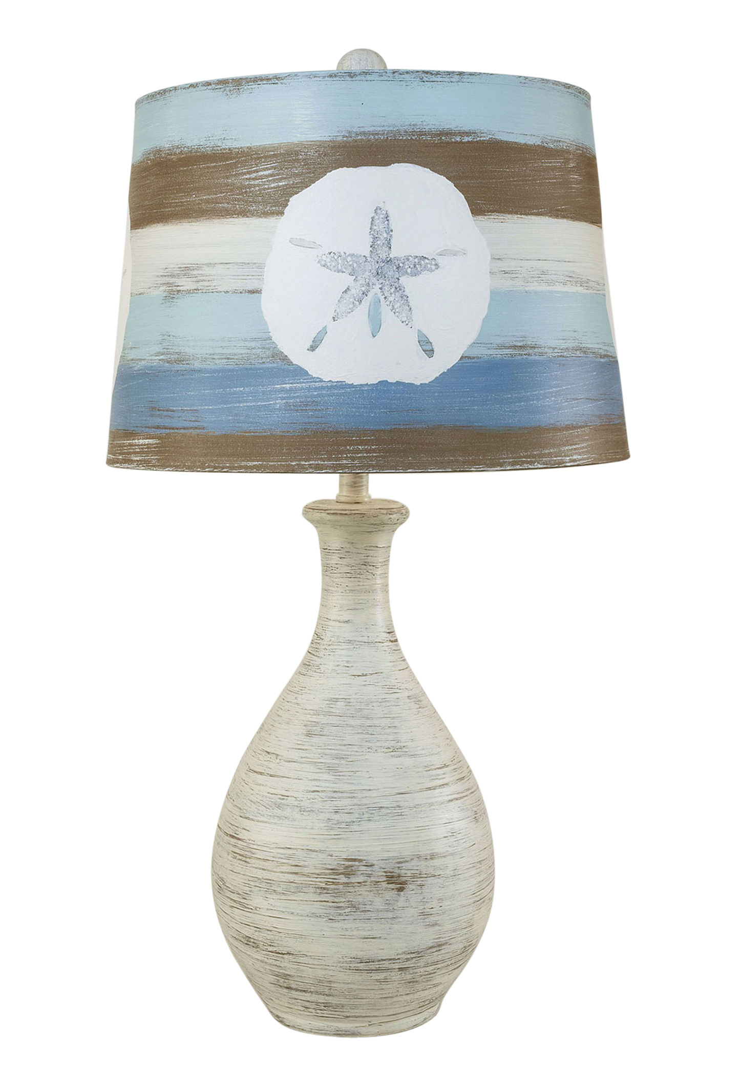 Shabby Cottage Ridged Tear Drop Table Lamp with Sand Dollar Shade