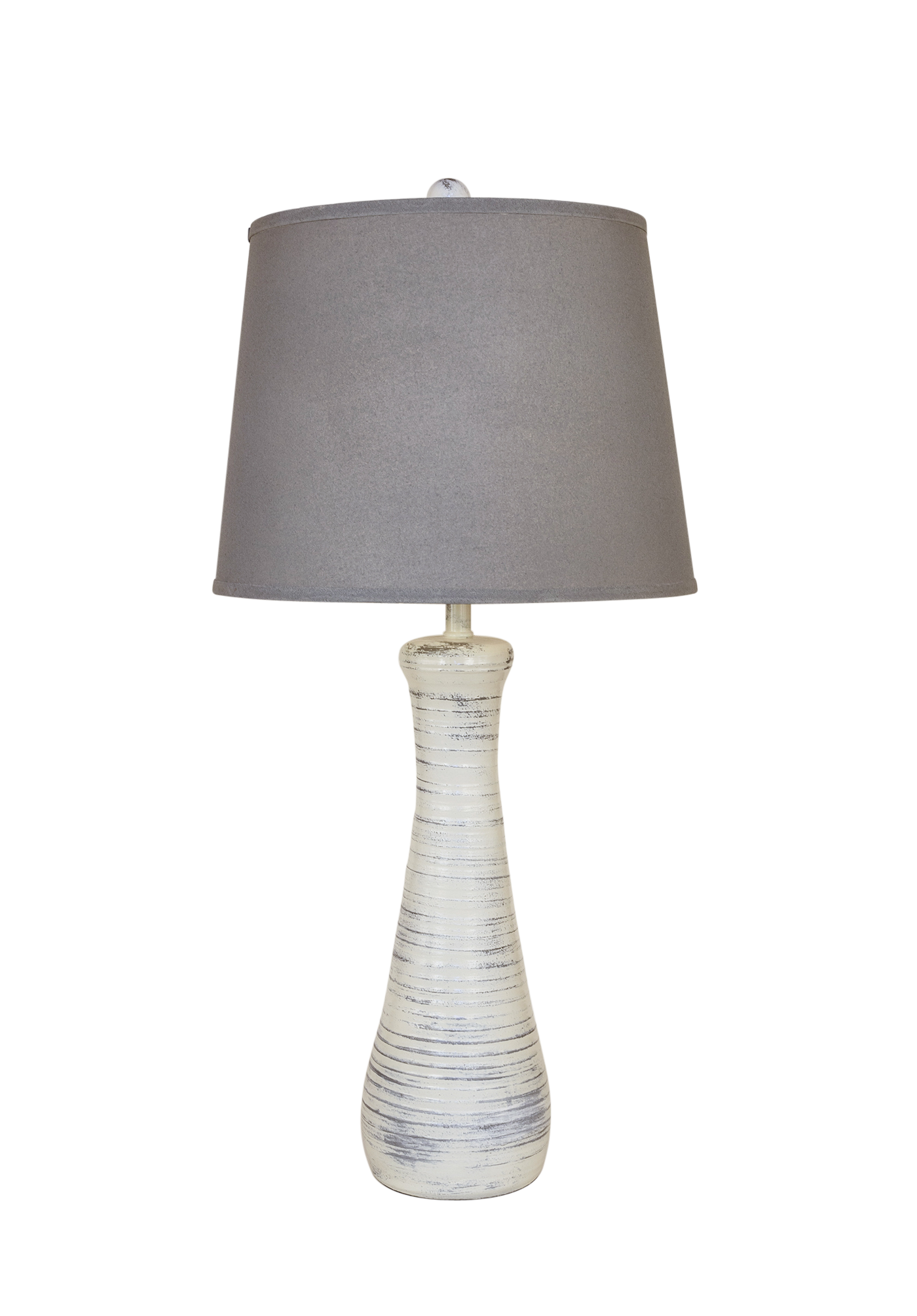 Farmhouse Ribbed Hour Glass Table Lamp with Pale Grey Shade