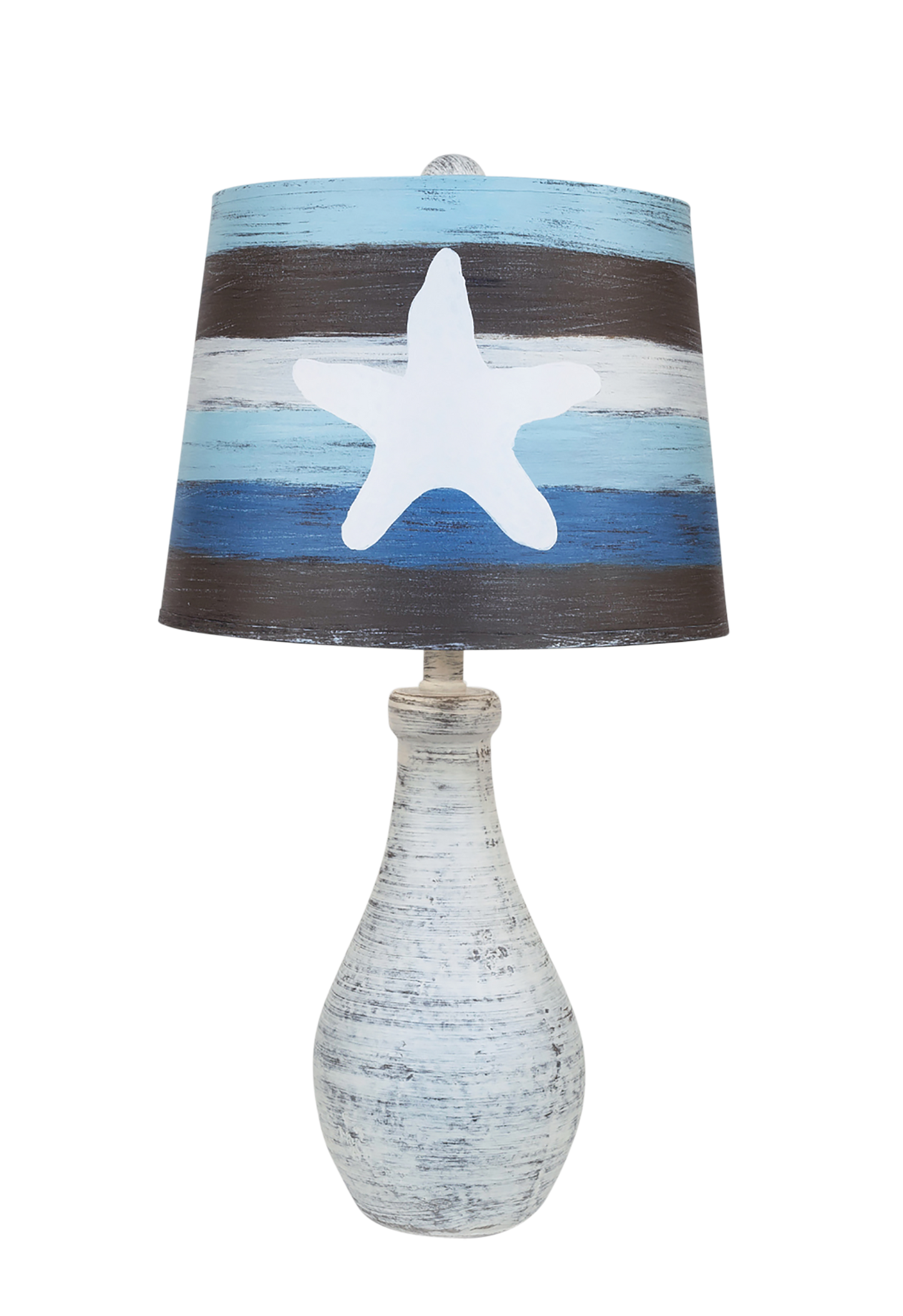 Shabby Cottage Eggplant Clay Jug Table Lamp with Striped Starfish Shade