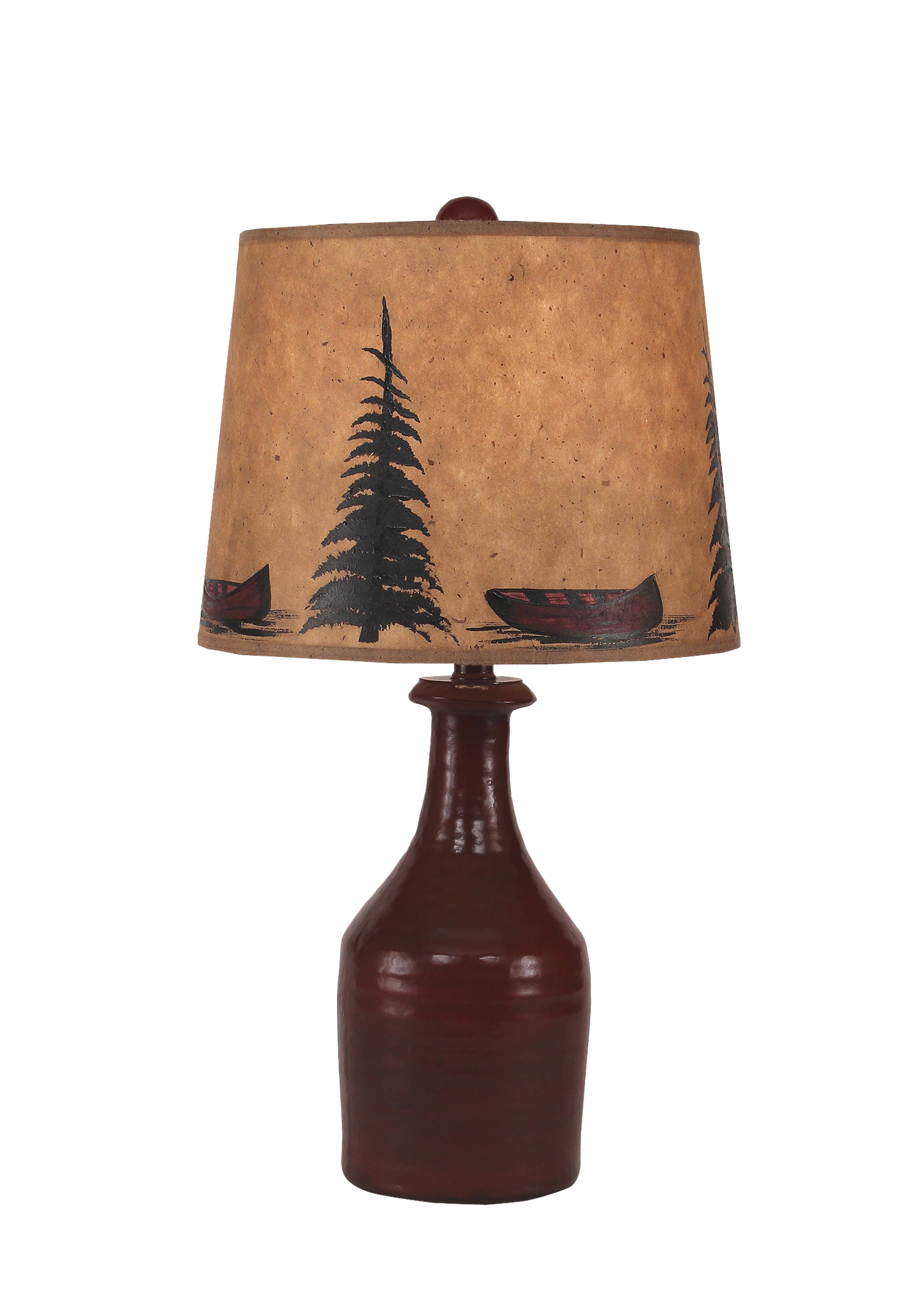 Small Clay Jug Accent Lamp w/ Tree and Canoe Shade - Coast Lamp Shop