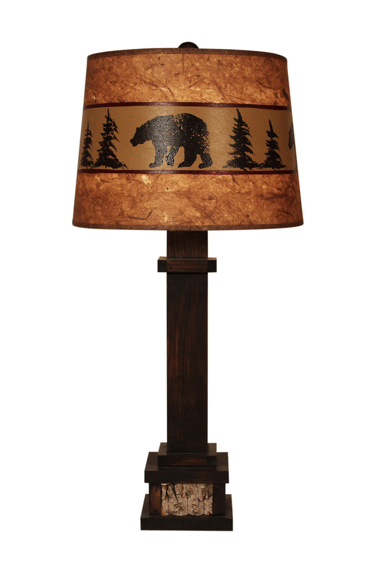 Aspen Wooden Table Lamp with Poplar bark Accent- Bear Band Shade - Coast Lamp Shop