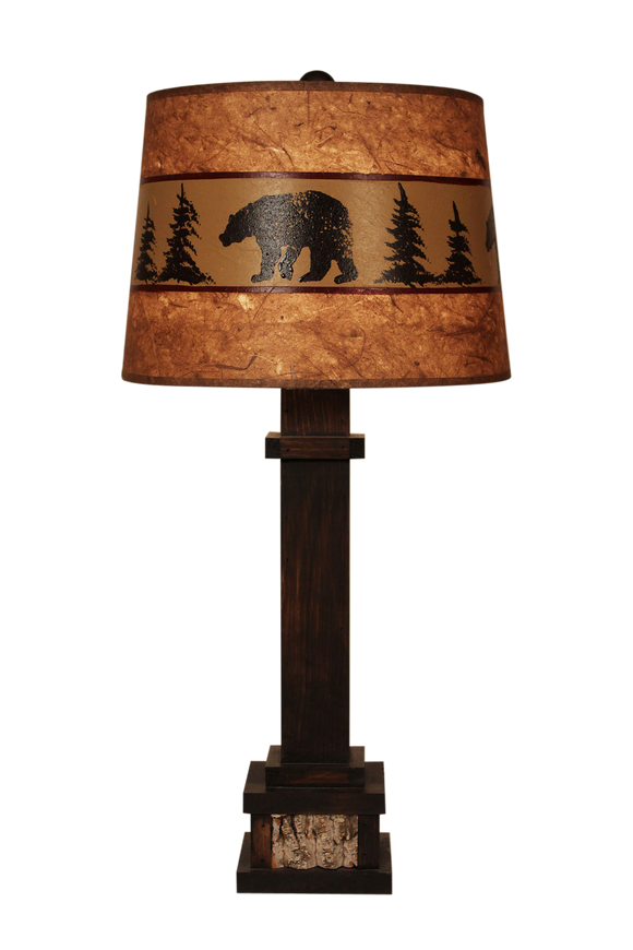 Aspen Wooden Table Lamp with Poplar bark Accent- Bear Band Shade - Coast Lamp Shop