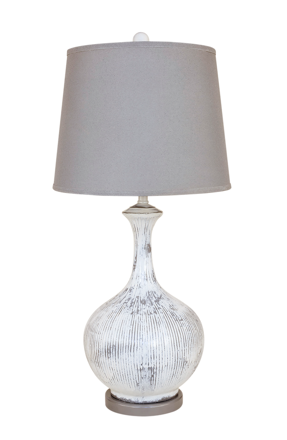 Farmhouse w/ Grey Accent Bali Style Table Lamp w/ Round Base Accent and Matching Shade