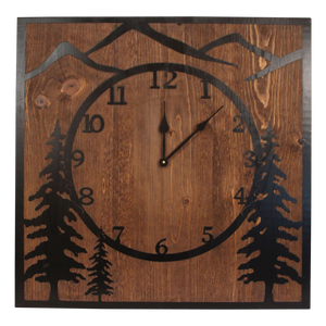 30" SQUARE WOODEN CLOCK WITH ETCHED TREE SCENE