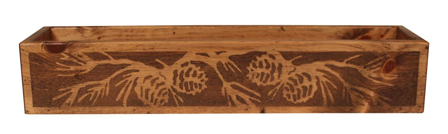 30" Stained Wooden Centerpiece with etched Pine Branch - Coast Lamp Shop