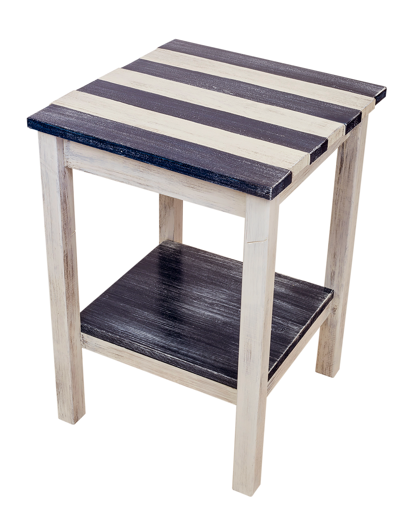 Cottage/Weathered Navy All Wood End Table with Uneven Top and Shelf