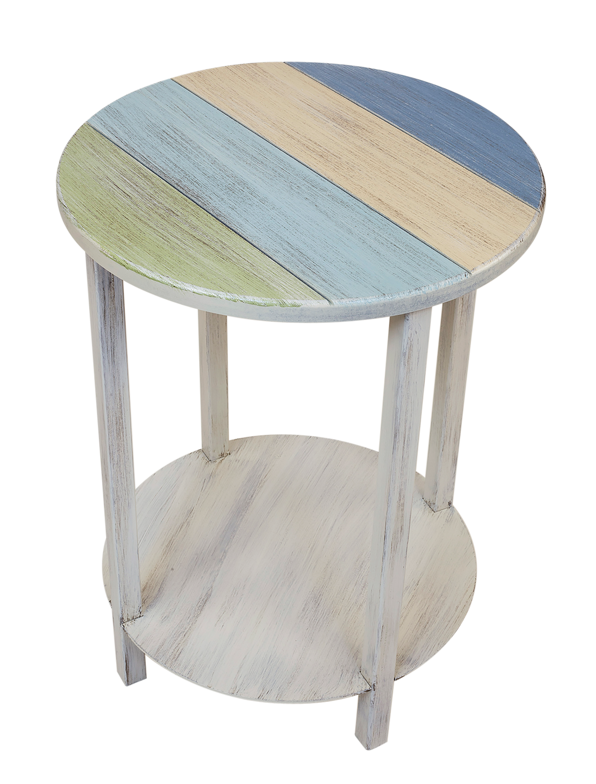 Cottage/Multi Color Accent Round End Table with Striped Top