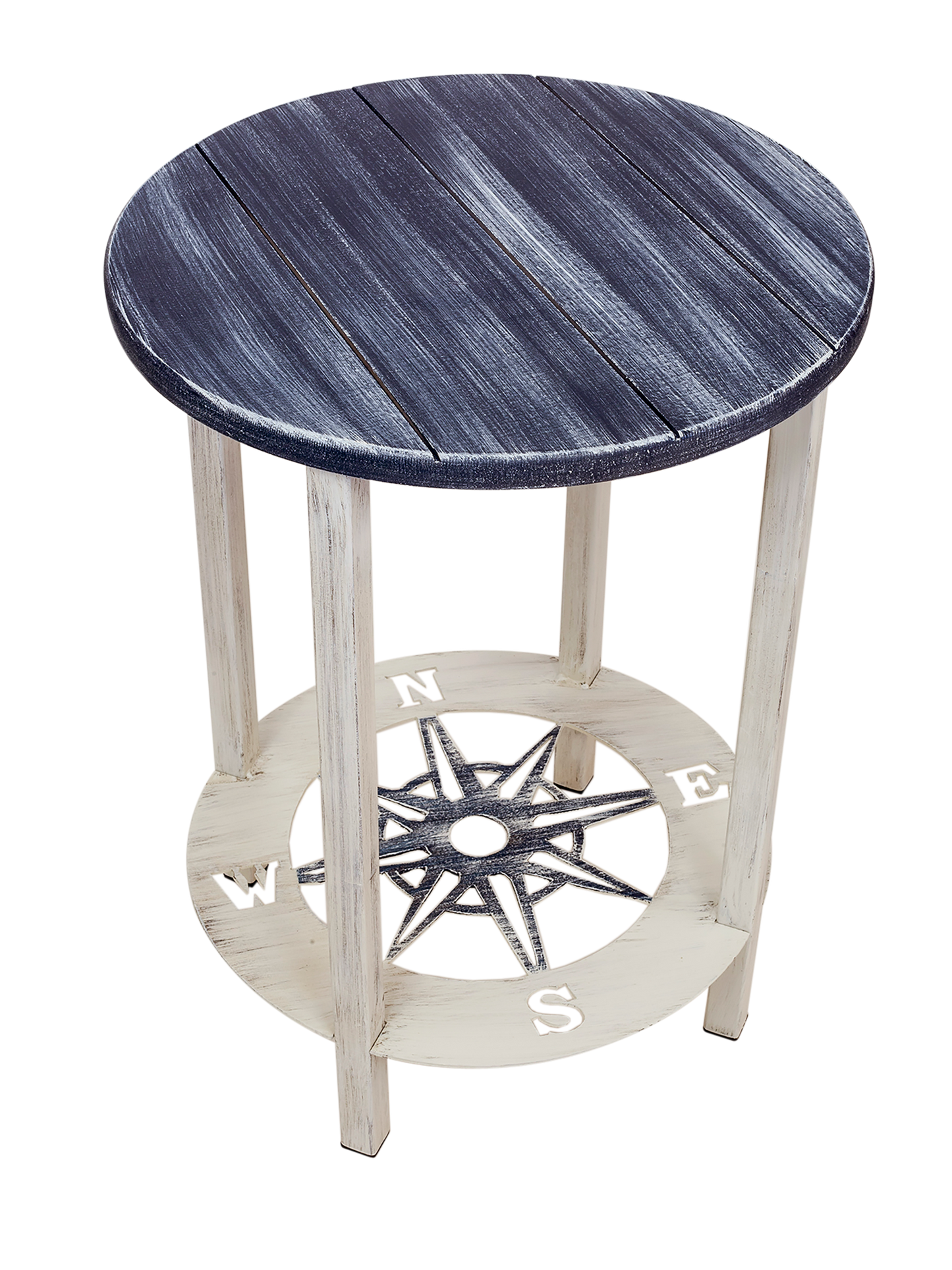 Cottage/Navy Accent Round End Table with Compass Accent