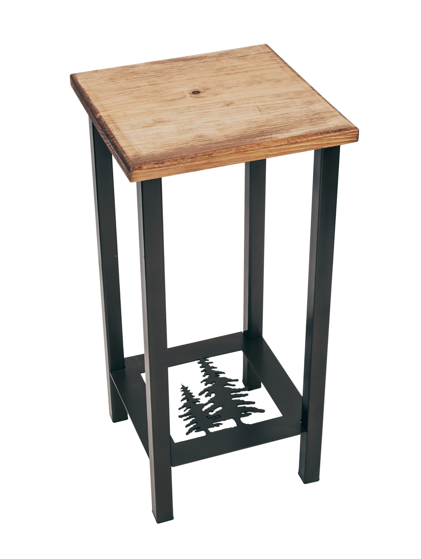Black/Stain Square Iron Drink Table with Feather Tree Accent and Wood Top