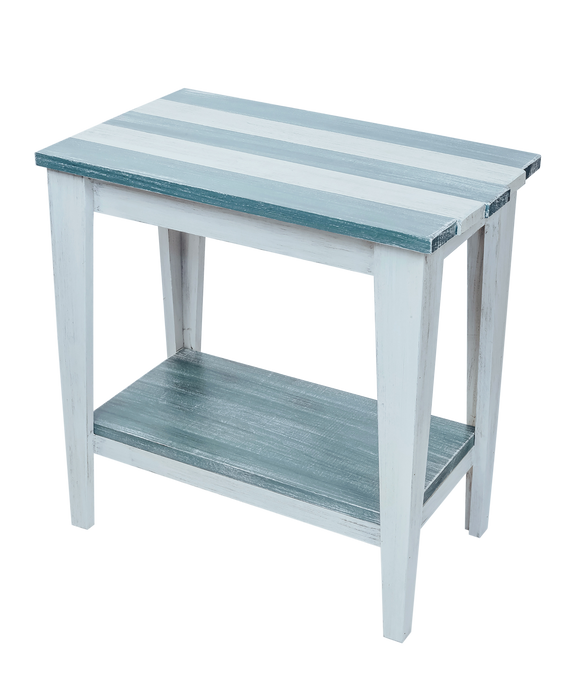 Cottage/Riverway Stripe Tapered Leg Side Table with Deck Board top and Bottom Shelf