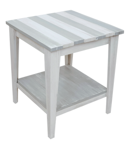 Cottage/Pale Grey Stripe Tapered Leg 21" End Table with Deck board top and shelf