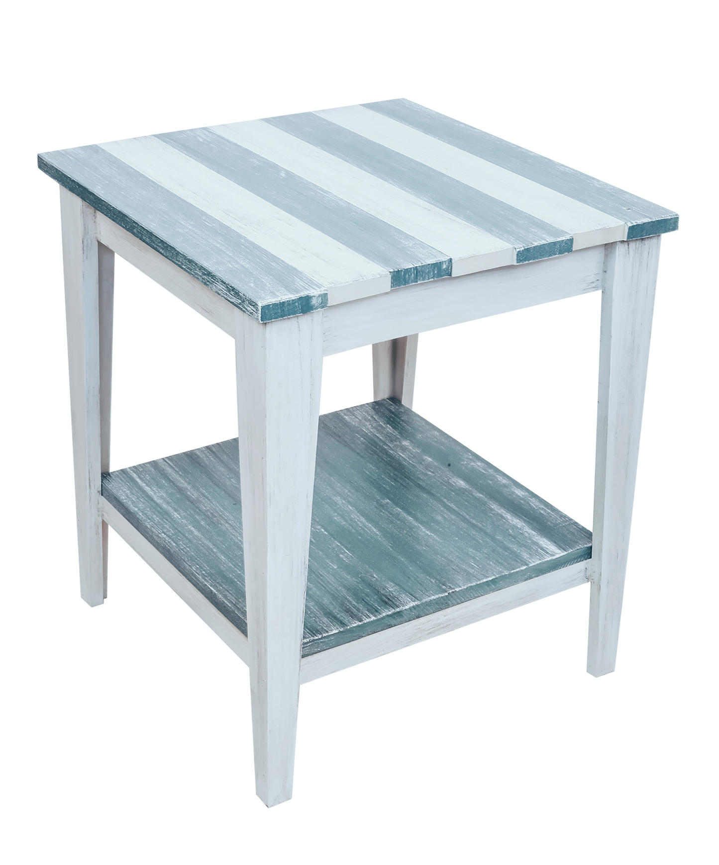 Cottage/Riverway Stripe Tapered Leg 21" End Table with Deck board top and shelf