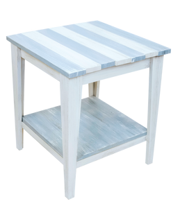 Cottage/Seaside Villa Stripe Tapered Leg 21" End Table with Deck board top and shelf
