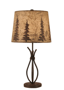 Rust Streaked Iron Stack Accent Lamp w/ Feather Tree Shade