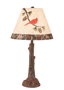 Rust Tree Trunk Table Lamp w/ Cardinal Shade