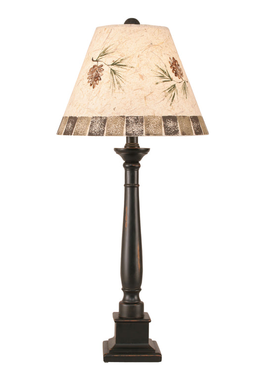 Distressed Black Square Candlestick Table Lamp w/ Pine Cone Shade